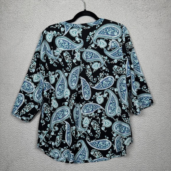 Croft & Barrow Top Womens XXL Black Blue Paisley Boho Modest Everyday Peasant - Picture 4 of 13